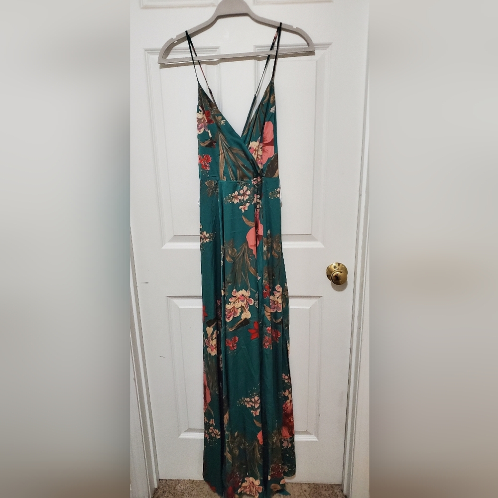 Lulu's Teal Floral Maxi Dress
